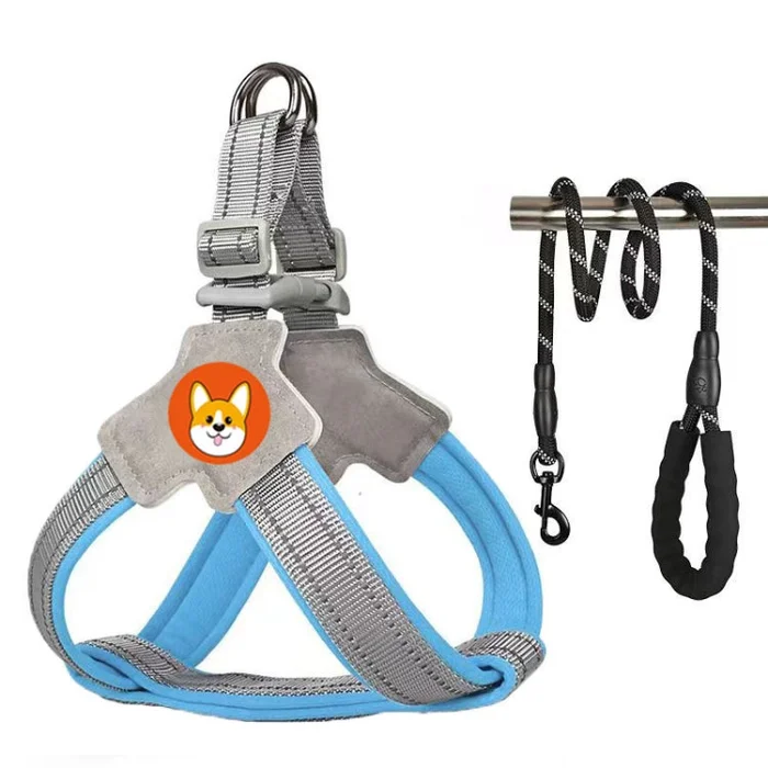 Saddle Style Pet Chest Harness Breathable Reflective Dog Leash, Style: Blue+1.5m Round Rope(S)