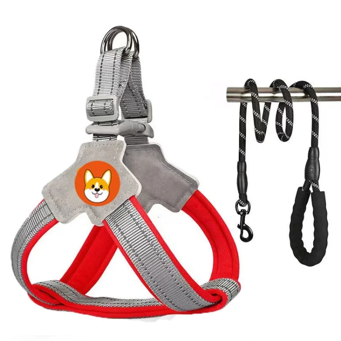 Saddle Style Pet Chest Harness Breathable Reflective Dog Leash, Style: Red+1.5m Round Rope(L)