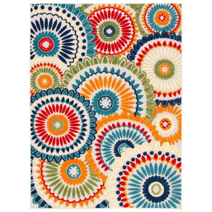 SAFAVIEH Cabana Blue/Ivory 9 ft. x 12 ft. Medallion Floral Indoor/Outdoor Patio Area Rug