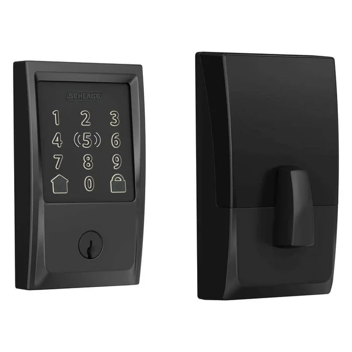 Schlage BE499WB V CEN 622 Century Matte Black Electronic Encode Plus Smart WiFi Deadbolt with Alarm