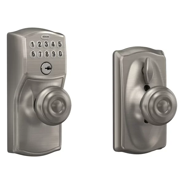 Schlage Customizable Keying Camelot-Georgian Satin Nickel Electronic Knob with Keypad