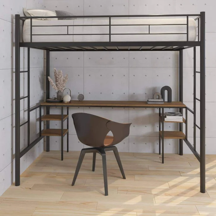 Seafuloy Black Loft Bed with Table