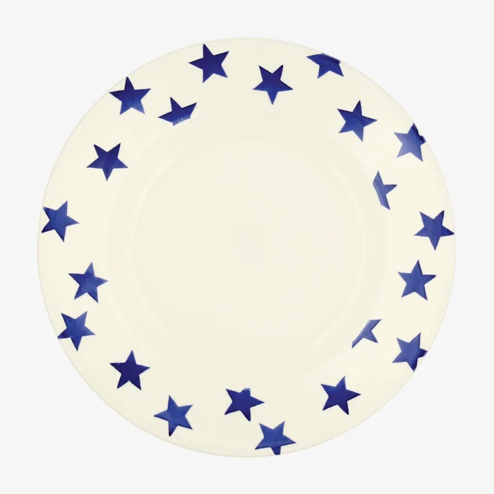 Seconds Blue Star 10 1/2 Inch Plate – Unique Handmade & Handpainted English Earthenware British-Made Pottery Plates