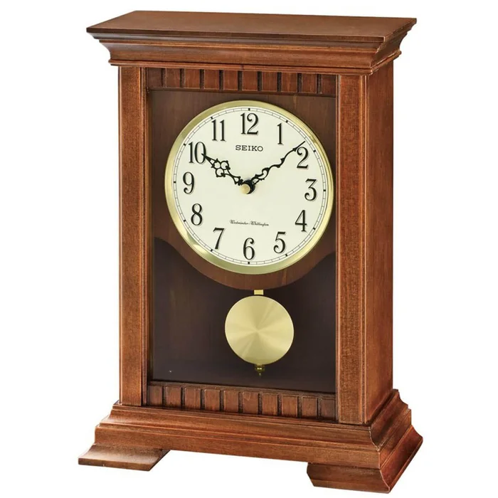Seiko Mantel Clock – Chiming Pendulum Shelf Brown Wooden | QXQ029BLH