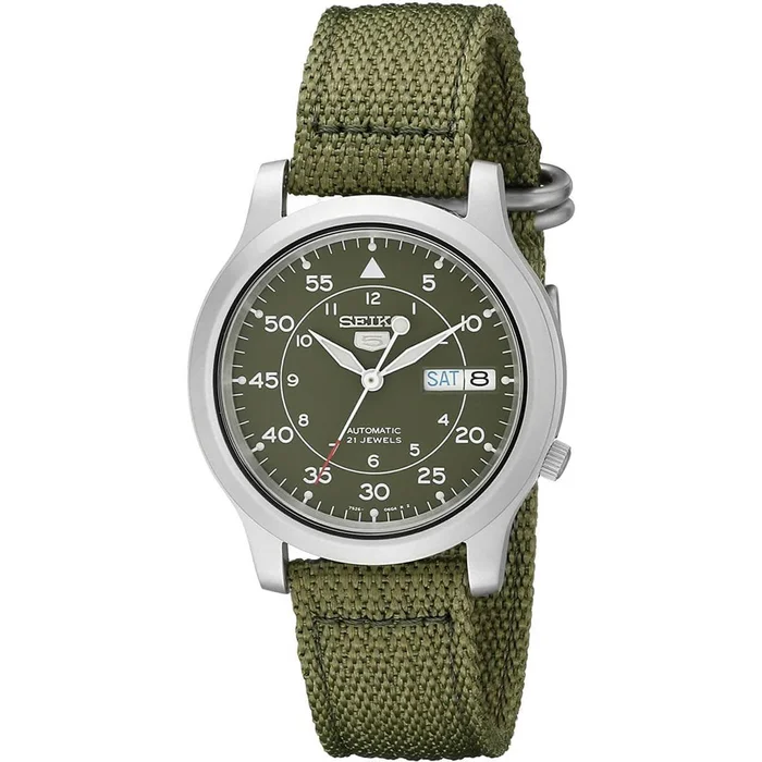 Seiko Men’s Automatic Watch – 5 Sports Day-Date Green Dial Nylon Strap | SNK805K2