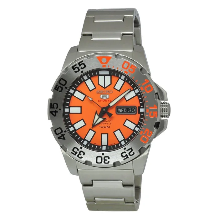 Seiko Men’s Automatic Watch – 5 Sports Orange Dial Steel Bracelet | SRP483K1