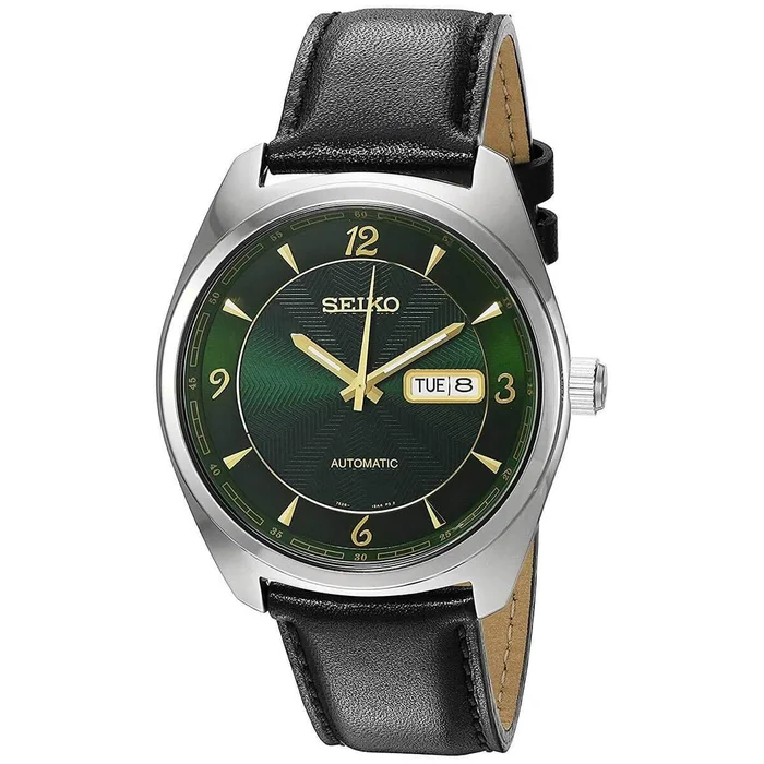 Seiko Men’s Automatic Watch – Recraft Green Dial Leather Strap | SNKN69