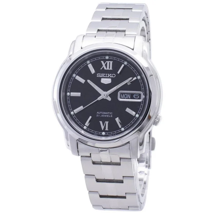 Seiko Men’s Automatic Watch – Seiko 5 Black Dial Silver Tone Bracelet | SNKK81K1