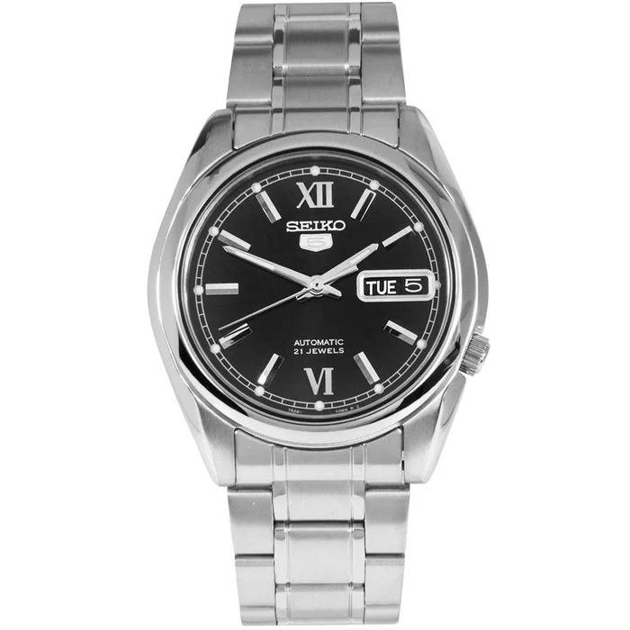 Seiko Men’s Automatic Watch – Series 5 Black Dial Silver Steel Bracelet | SNKL55K1