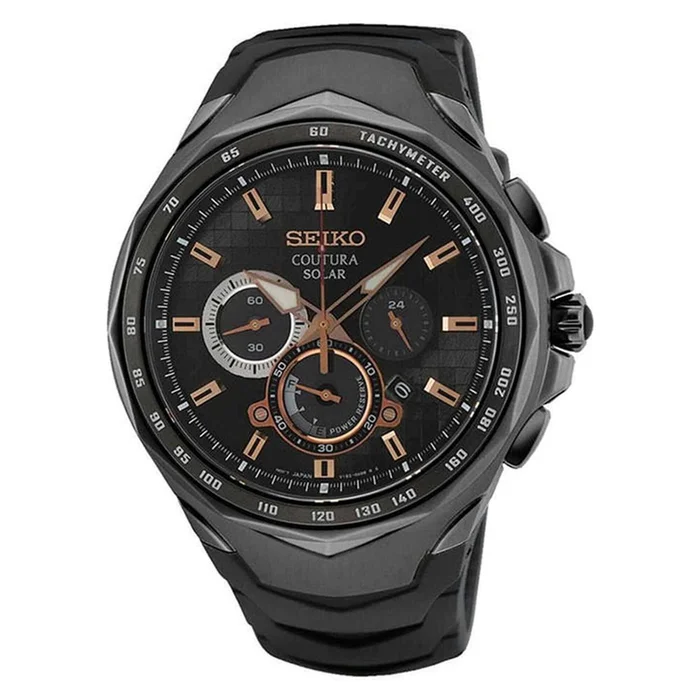 Seiko Men’s Chronograph Watch – Coutura Black Case Silicone Strap | SSC811P9