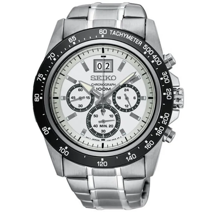 Seiko Men’s Chronograph Watch – Lord Black and White Dial Bracelet | SPC241P1