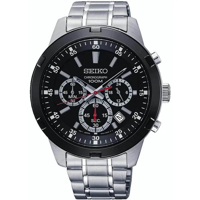 Seiko Men’s Chronograph Watch – Neo Sports Quartz Black Dial Steel Bracelet| SKS611P1