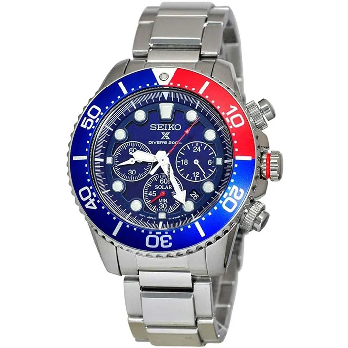 Seiko Men’s Chronograph Watch – Prospex Solar Blue Dial Silver Bracelet | SSC783P1