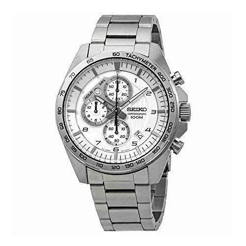 Seiko Men’s Chronograph Watch – White and Silver Tone Dial Bracelet | SSB317P1