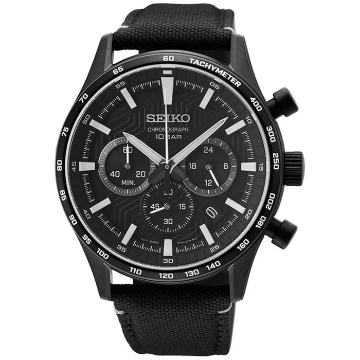 Seiko Men’s Quartz Watch – Dress Chrono Black Stainless Steel Case Strap | SSB417P1