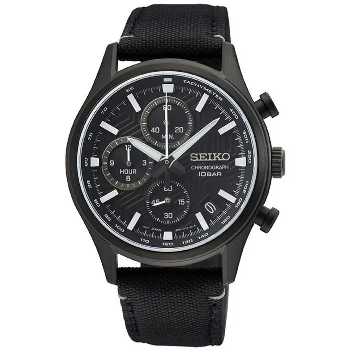 Seiko Men’s Quartz Watch – Dress Chronograph Black Dial Nylon Strap Date | SSB421P1