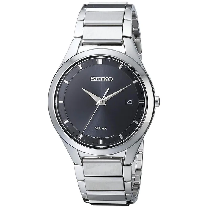 Seiko Men’s Quartz Watch – Solar Black Dial Stainless Steel Bracelet | SNE241