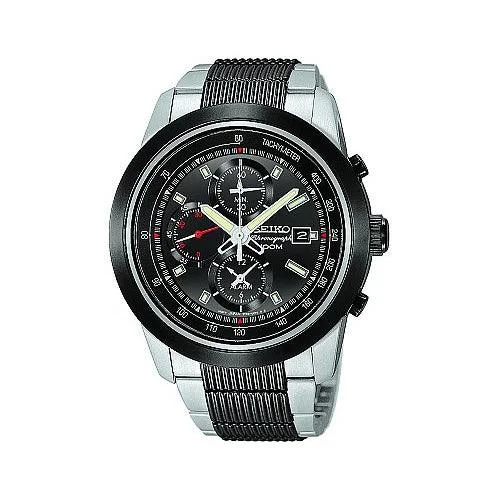 Seiko Men’s SS Black Tone Alarm Chronograph SNAB19