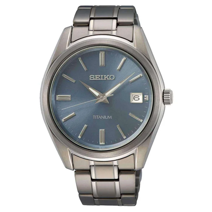 Seiko Men’s Watch – Discover More Blue Dial Grey Titanium Bracelet | SUR371P1