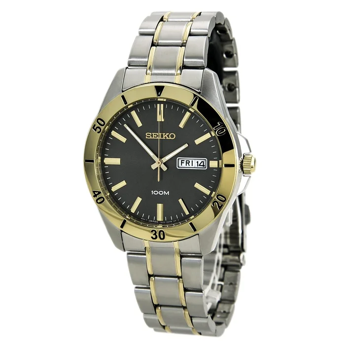 Seiko SGGA88 Men’s Grey Dial Two Tone Gold Plated Steel Bracelet Quartz Dress Watch