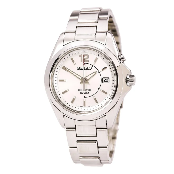 Seiko SKA475 Men’s Silver Dial Stainless Steel Bracelet Kinetic Watch