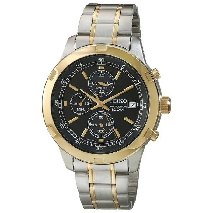 Seiko SKS434 Men’s Black Dial Two Tone Yellow Steel Bracelet Chronograph Watch