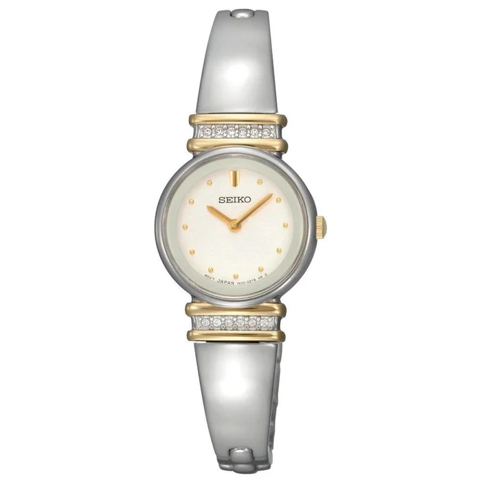Seiko SUJG32 Women’s Crystal Accents Stainless Steel Bangle White Dial Watch