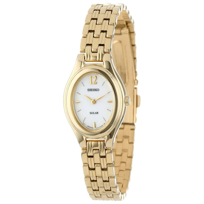 Seiko SUP008 Women’s Solar White Dial Gold Tone Steel Power Reserve Watch