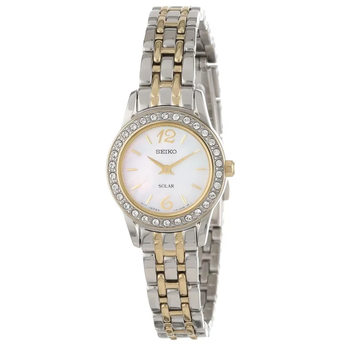 Seiko SUP126 Women’s Classic Solar Swarovski Crystals Two Tone Steel Power Reserve Watch