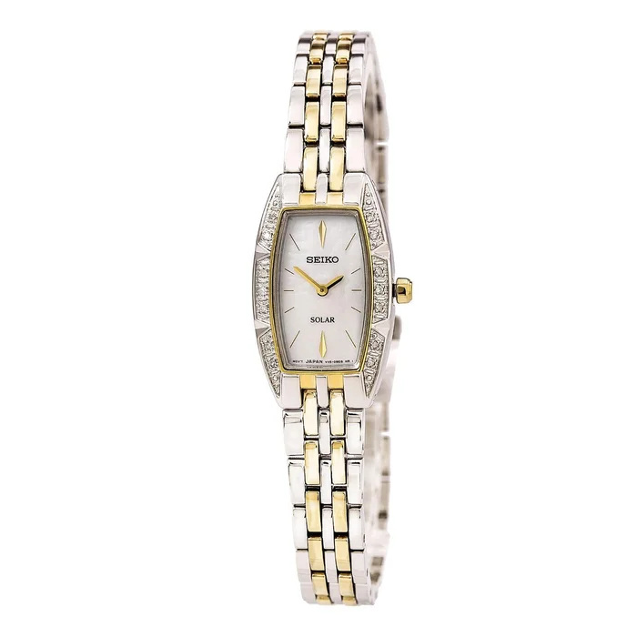 Seiko SUP152 Women’s Solar MOP Dial Two Tone Stainless Steel Swarovski Crystal Watch