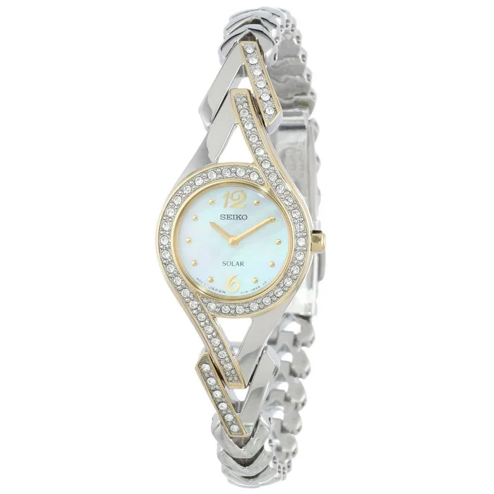 Seiko SUP174 Women’s Cocktail Solar MOP Dial Two Tone Stainless Steel Swarovski Crystal Watch