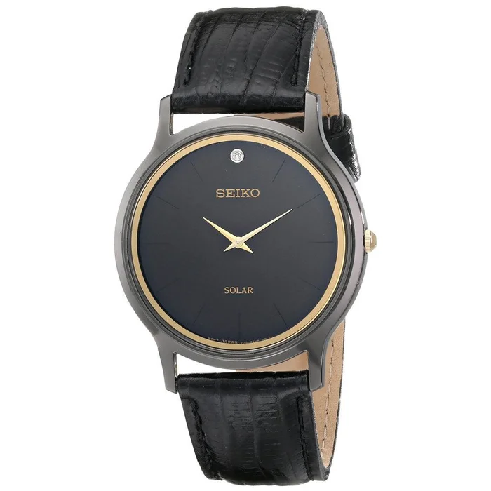 Seiko SUP875 Men’s Solar Core Quartz Black Dial Black Leather Strap Diamond Watch