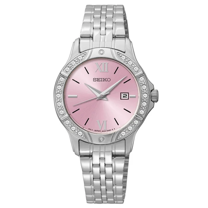 Seiko SUR863 Women’s Pink Dial Steel Bracelet Swarovski Crystal Watch