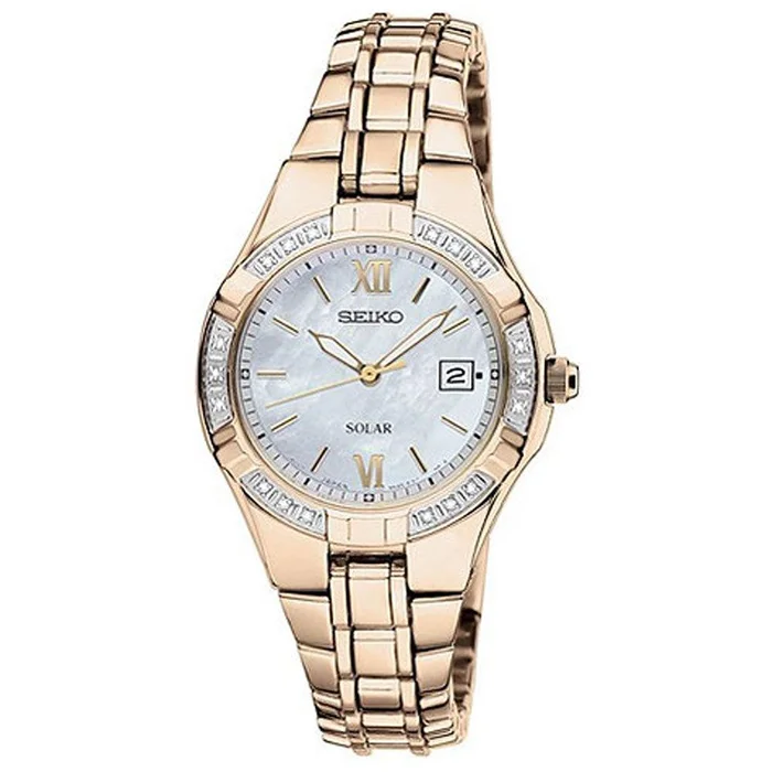 Seiko SUT070 Women’s Solar MOP Dial Gold Plated Steel Watch