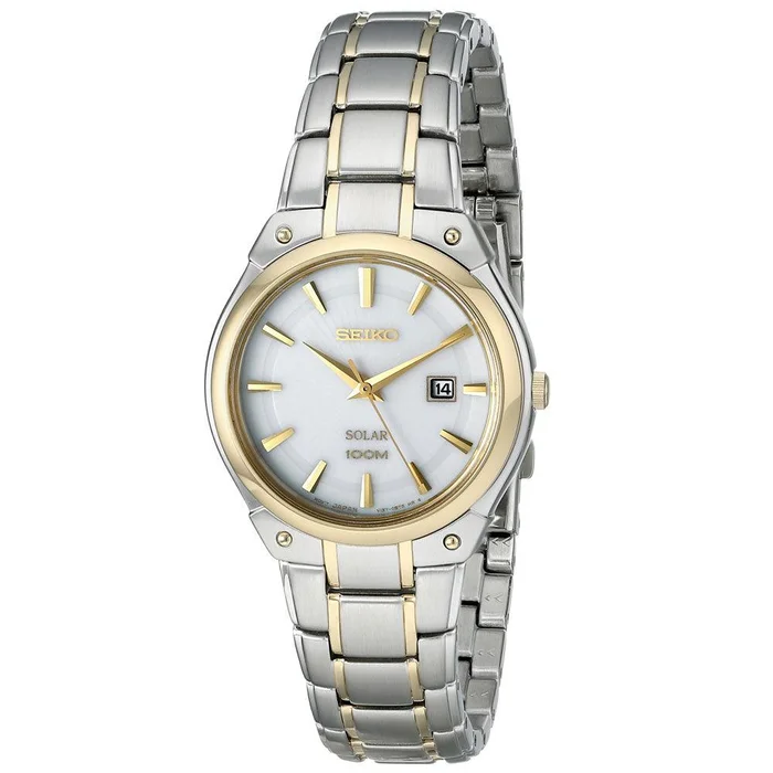 Seiko SUT128 Women’s Solar Core Classic Dress White Dial Two Tone Yellow Gold Steel Quartz Watch
