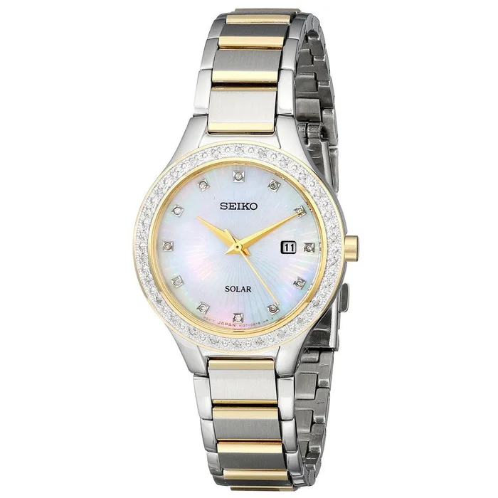 Seiko SUT136 Women’s Solar MOP Dial Two Tone Stainless Steel Diamond Watch