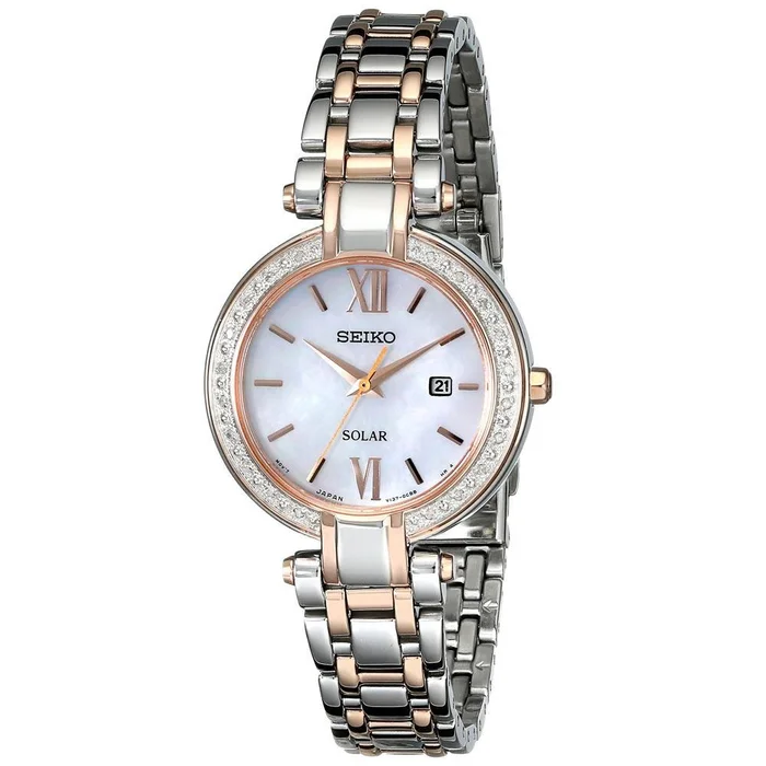 Seiko SUT184 Women’s Tressia Conceptual Solar MOP Dial Two Tone Rose Gold Steel Diamond Watch
