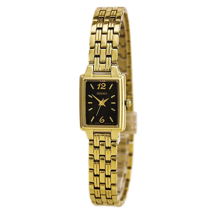 Seiko SXGN58 Women’s Dress Yellow Gold Steel Bracelet Black Dial Watch