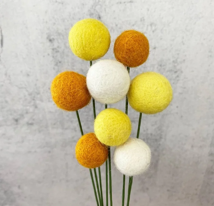 Set of 8 Felted Wool Flower Ball Bouquet Sunflower Mix
