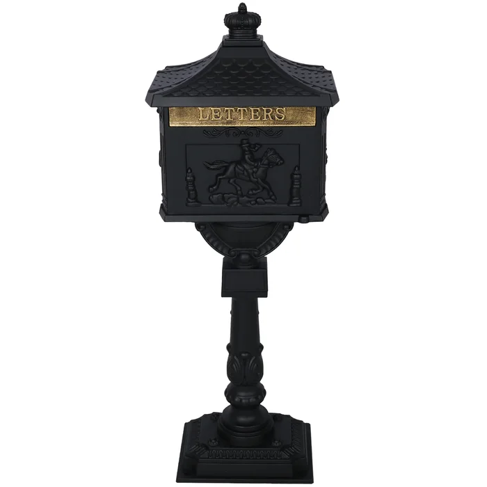 Siavonce Vintage Style Black Cast Aluminum Lockable Ground Mount Mailbox, 46-in x 12-in x 17