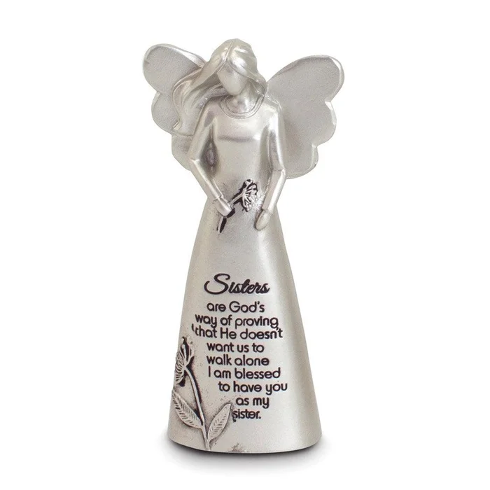 Silver-tone Enamel Sisters Angel Figurine Boxed