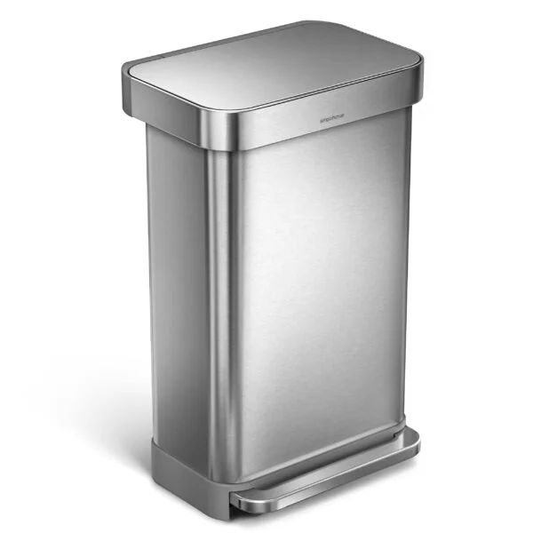 simplehuman 45 Liter, 12 Gallon Rectangular Hands-Free Kitchen Step Trash Can with Soft-Close Lid, Brushed Stainless Steel