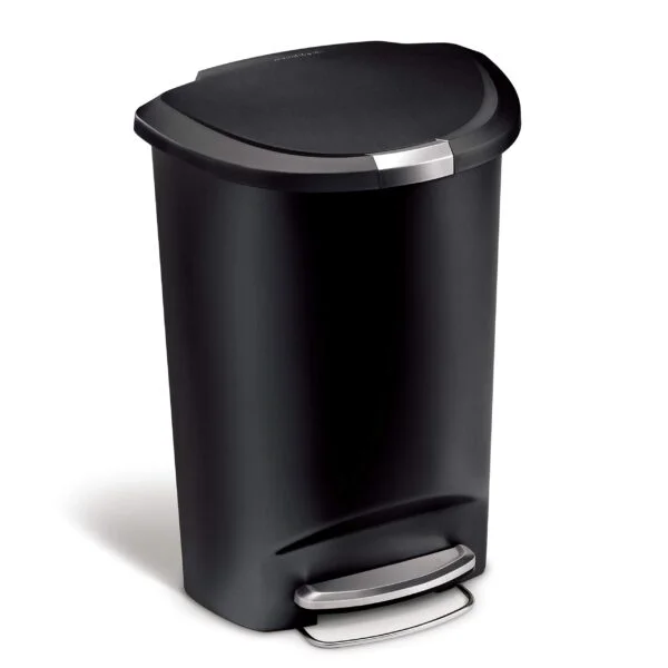 simplehuman 50 Liter, 13 Gallon Semi-Round Kitchen Step Trash Can with Secure Slide Lock, Black Plastic
