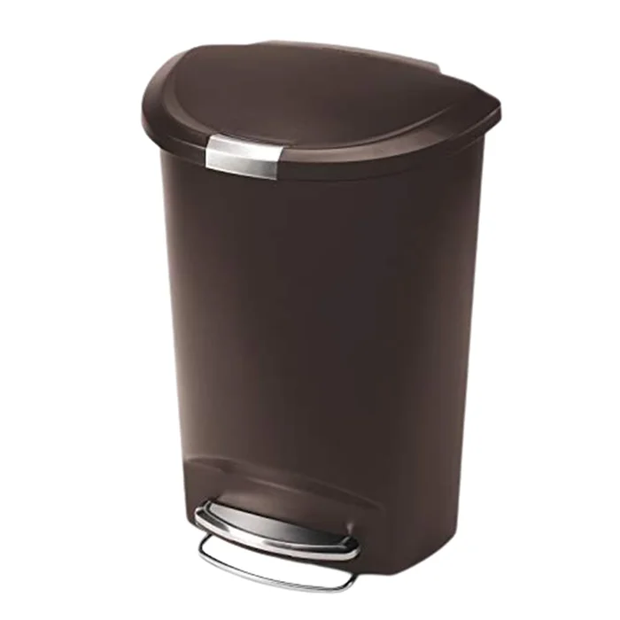 simplehuman 50 Liter, 13 Gallon Semi-Round Kitchen Step Trash Can with Secure Slide Lock, Mocha Plastic