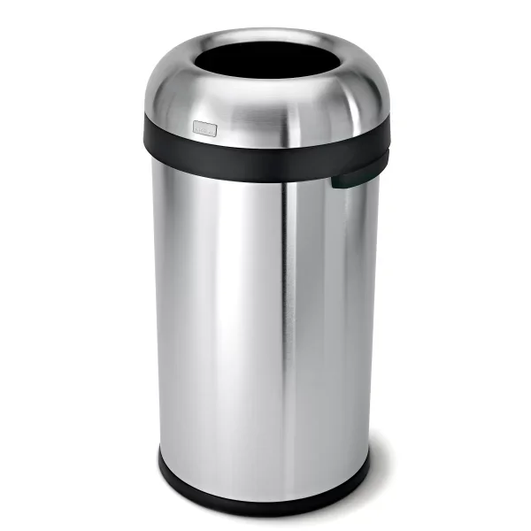 Simplehuman Bullet Open Top Can, 60-Liter Brushed Stainless Steel Indoor/Outdoor Kitchen Lidless Trash Can