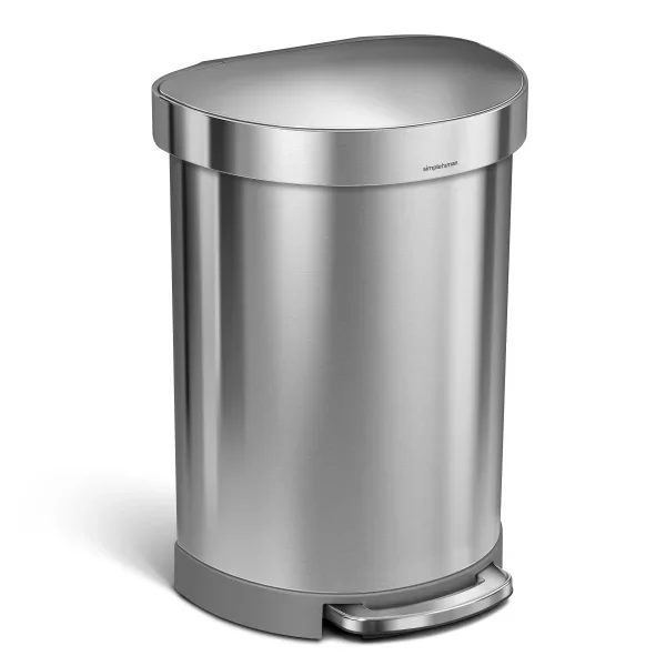 Simplehuman Semi-Round Liner Rim Can, 60-Liter Brushed Stainless Steel Indoor Kitchen Step Trash Can