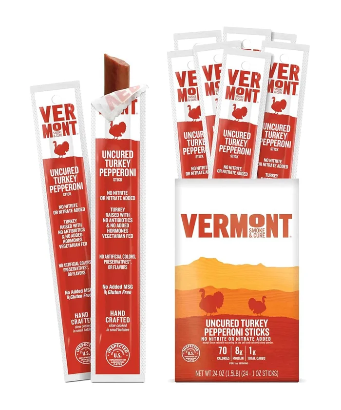 Snack Sticks by Vermont Smoke & Cure – Uncured Pepperoni – Turkey – 1oz Jerky Sticks – 24 count carton