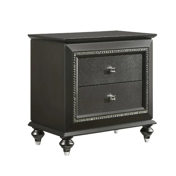 Solid Rubberwood Nightstand with 2 Drawers in Metallic Gray Finish GL-B016P261446