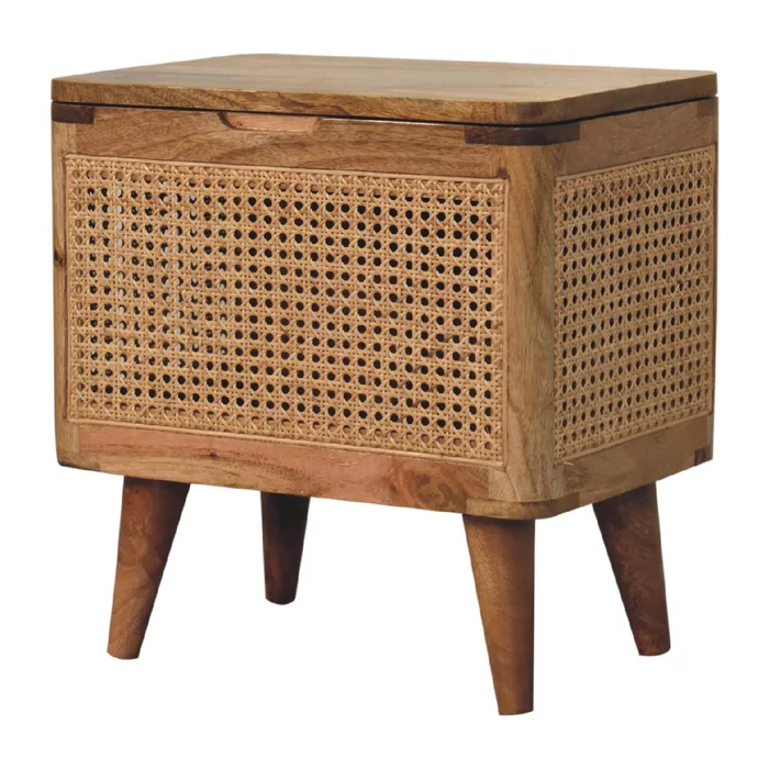 Solid Wood Rattan Front Storage Stool