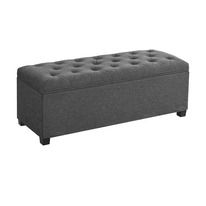 SONGMICS Storage Ottoman Bench, Foot Rest with Legs, 15.7 x 43.3 x 15.7 Inches, Dark Gray